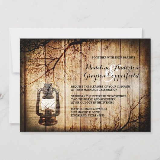 Vintage Barn Wood Lantern Wedding Invitation Kaart (Voorkant)