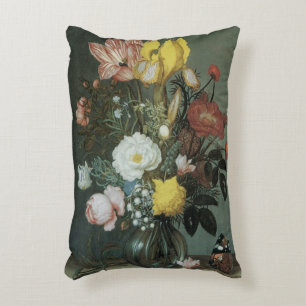 Vintage Barok, Boeket Bloemen in Glazen Vaas Accent Kussen