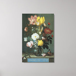 Vintage Barok, Boeket Bloemen in Glazen Vaas Canvas Afdruk