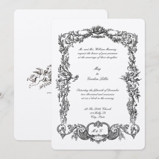 Vintage Barok Rococo Bloemenslingers & Cherubijnen Kaart (Voorkant / Achterkant)