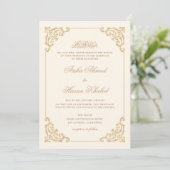 Vintage Barok Script Beige Crème Moslim Huwelijk Kaart (Staand voorkant)
