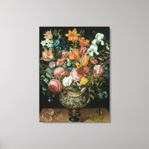 Vintage Barok Stilleven Bloemen in een Vaas Canvas Afdruk