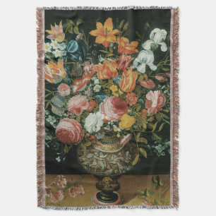 Vintage Barok Stilleven Bloemen in een Vaas Deken