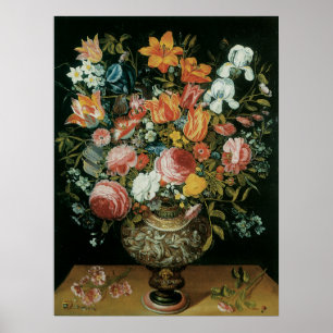 Vintage Barok Stilleven Bloemen in een Vaas Poster