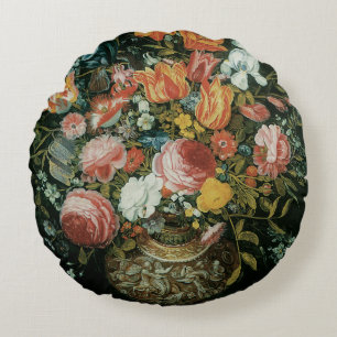 Vintage Barok Stilleven Bloemen in een Vaas Rond Kussen