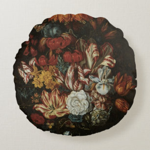 Vintage Barok, Stilleven Bloemen in Vaas Rond Kussen