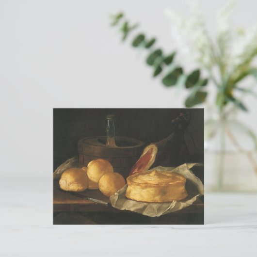 Vintage Barok Stilleven met Brood, Taart, Ham (Staand voorkant)