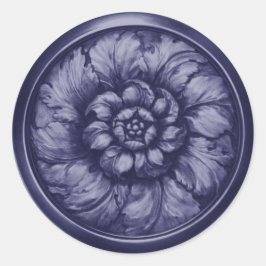 Vintage Barokgeprägde Uitzicht Donkerblauw Ronde Sticker