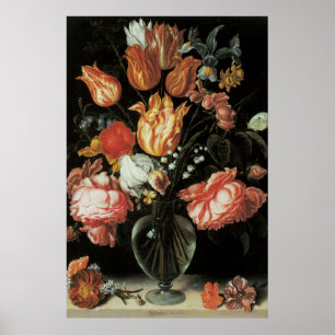 Vintage Barokke Bloemen, Tulpen en Rozen in Vaas Poster