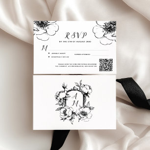 Vintage barokke wapen monogram QR code bruiloft RSVP Kaartje