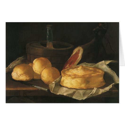 Vintage barokstilleven met brood, taart en ham (Voorkant Horizontaal)