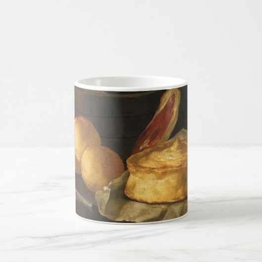 Vintage barokstilleven met brood, taart, ham koffiemok (Center)