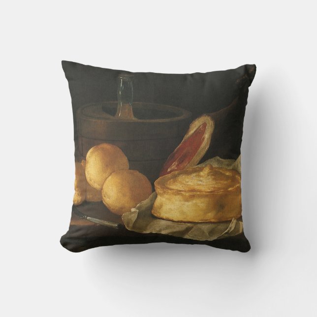 Vintage barokstilleven met brood, taart, ham kussen (Voorkant)