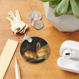 Vintage barokstilleven met brood, taart, ham sleutelhanger