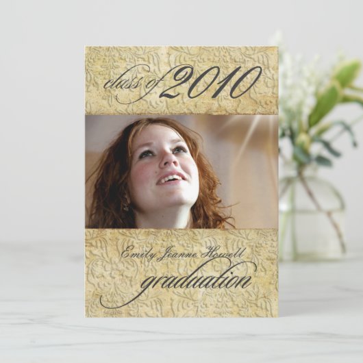 Vintage Baroque Damask Afstuderen Kaart (Staand voorkant)