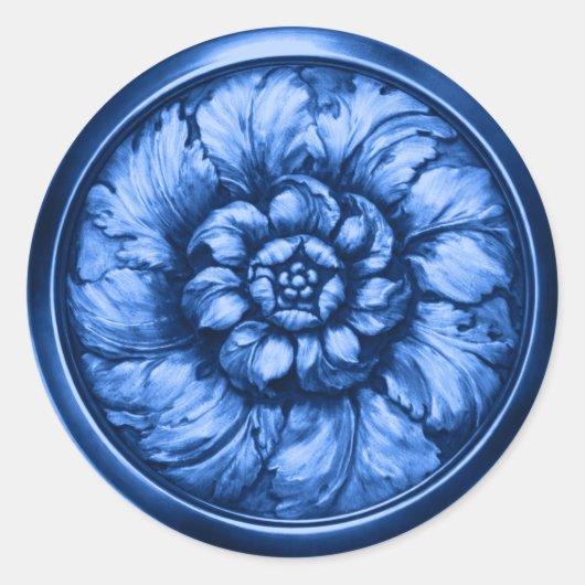 Vintage Baroque Embossed Look Blue Ronde Sticker (Voorkant)