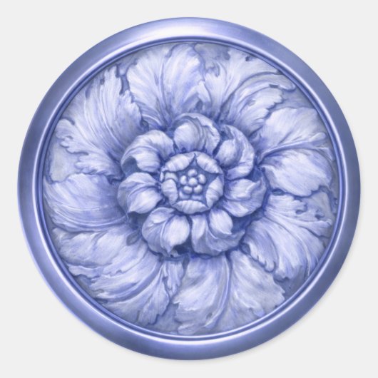 Vintage Baroque Embossed Look Blue Ronde Sticker (Voorkant)