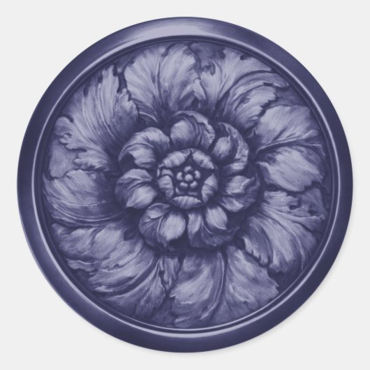 Vintage Baroque Embossed Look Dark Blue Ronde Sticker (Voorkant)