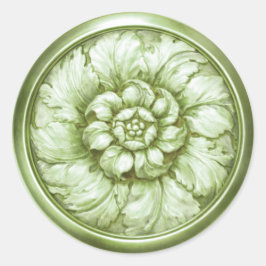 Vintage Baroque Embossed Look Green 11 Ronde Sticker