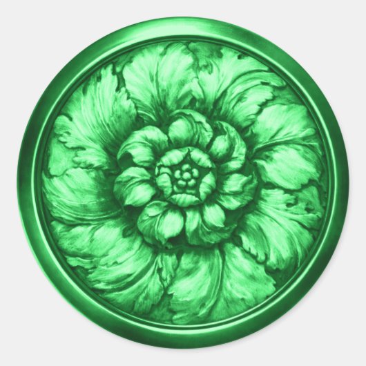 Vintage Baroque Embossed Look Green 12 Ronde Sticker (Voorkant)