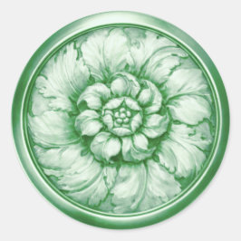 Vintage Baroque Embossed Look Green 2 Ronde Sticker