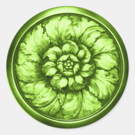 Vintage Baroque Embossed Look Green 4 Ronde Sticker