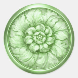 Vintage Baroque Embossed Look Green 5 Ronde Sticker