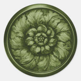Vintage Baroque Embossed Look Green 8 Ronde Sticker