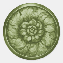 Vintage Baroque Embossed Look Green 9 Ronde Sticker