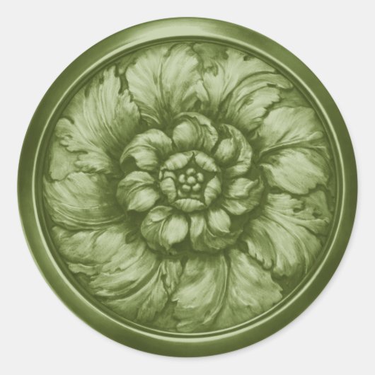 Vintage Baroque Embossed Look Green 9 Ronde Sticker (Voorkant)