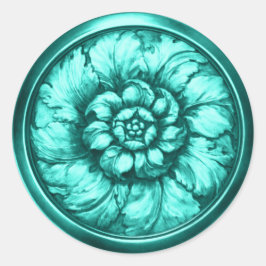Vintage Baroque Embossed Look Teal 2 Ronde Sticker