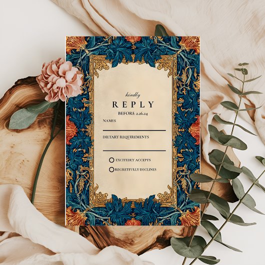 Vintage Baroque Floral Wedding RSVP Kaartje