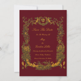 Vintage Baroque Rococo Border with Hearts Save The Date