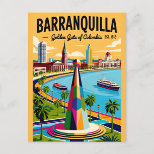 Vintage Barranquilla Colombia Retro Illustratie Briefkaart
