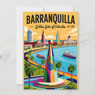 Vintage Barranquilla Colombia Retro Illustratie Feestdagenkaart