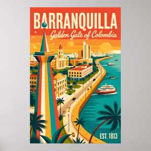 Vintage Barranquilla Colombia Retro Illustratie Poster