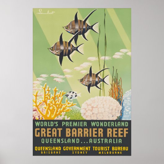 Vintage Barrier Reef Reisposter Print (Voorkant)