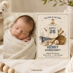 Vintage Baseball Baby Boy Foto Geboorteaankondigin Kaart