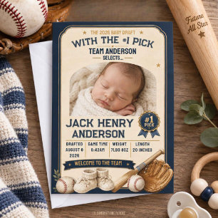 Vintage Baseball Baby Foto Geboorteaankondiging Kaart