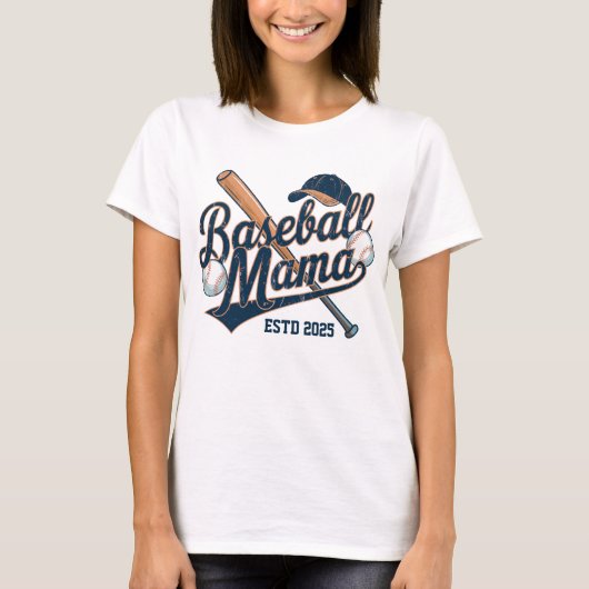 Vintage Baseball Mama Opgericht 2025 T-shirt (Voorkant)