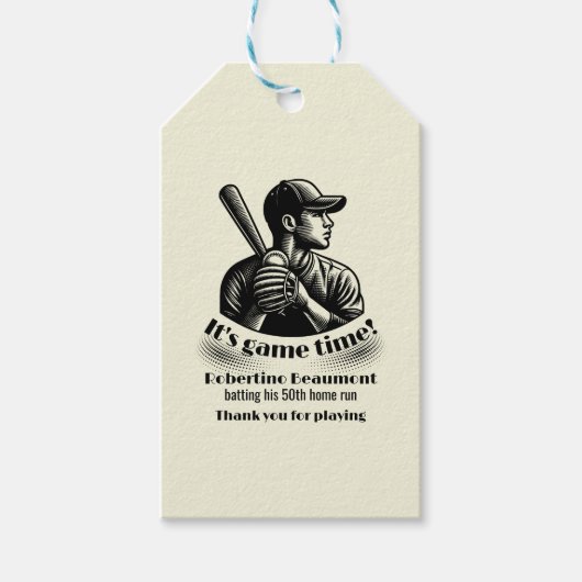 Vintage Baseball Player Men's 50th Birthday Cadeaulabel (Voorkant)