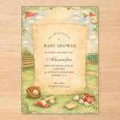 Vintage Baseball Storybook Baby Shower Acryl Uitnodigingen (Voorkant)