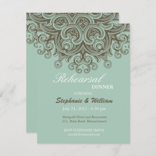 Vintage Basil Blue Rehearsal Dinner Kaart (Voorkant / Achterkant)