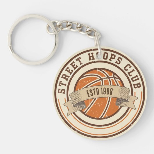 Vintage Basketbal Embleem Sleutelhanger (Voorkant)