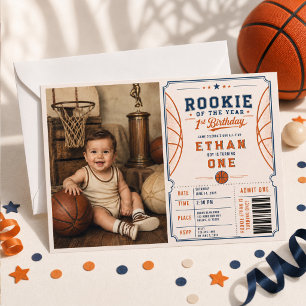 Vintage Basketbal Rookie of the Year 1e Verjaardag Kaart