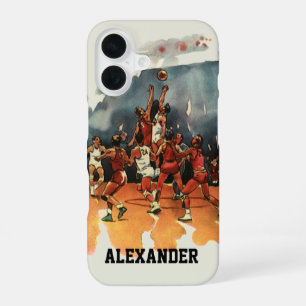 Vintage Basketbalwedstrijd, Basketballers iPhone 16 Hoesje