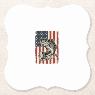 Vintage Bass Vissen Amerikaanse Vlag Shirt Ontwerp Kartonnen Onderzetters