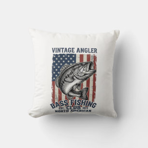 Vintage Bass Vissen Amerikaanse Vlag Shirt Ontwerp Kussen
