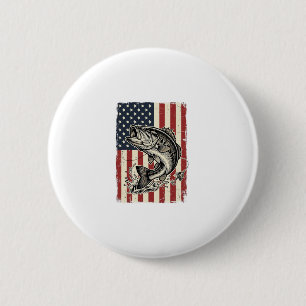 Vintage Bass Vissen Amerikaanse Vlag Shirt Ontwerp Ronde Button 5,7 Cm