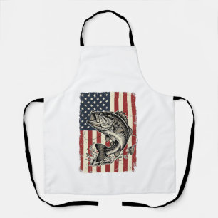 Vintage Bass Vissen Amerikaanse Vlag Shirt Ontwerp Schort